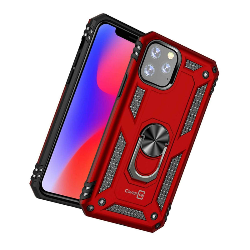 For Apple Iphone 11 Pro Case Ring Holder Grip Magnetic Metal Plate Red Cover