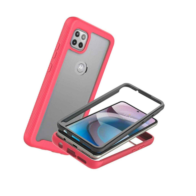 Pink Trim Heavy Duty Clear Cover Phone Case For Motorola Moto One 5G Ace G 5G