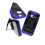 For Htc One M8 Stand Blue Black Hard Soft Case Belt Clip Holster Cover