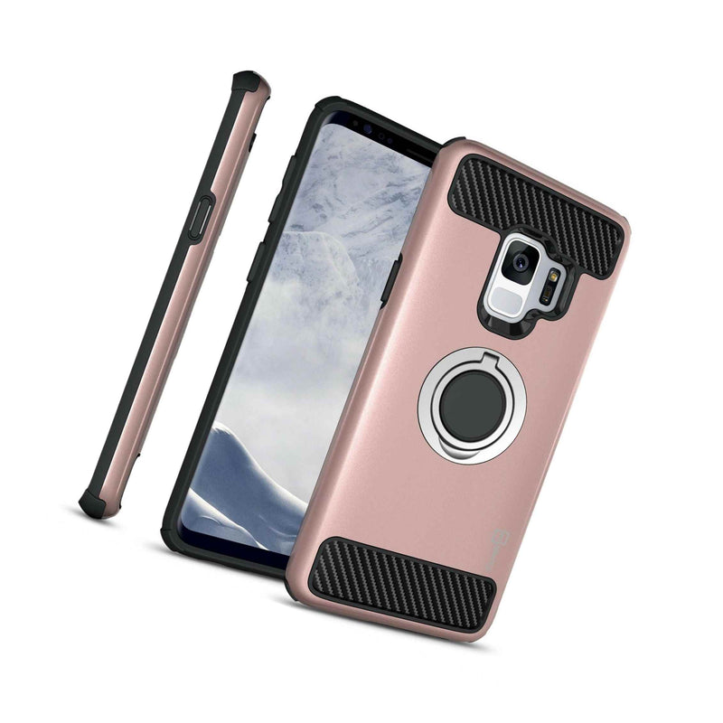 For Samsung Galaxy S9 Case Protective Hard Phone Cover W Grip Ring Rose Gold