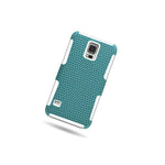 Teal White Hybrid Case For Samsung Galaxy S5 Hard Mesh Soft Silicone Cover