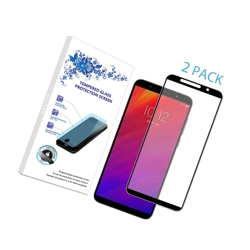 2 Pack For Lenovo A5 2018 Full Cover Tempered Glass Screen Protector Black