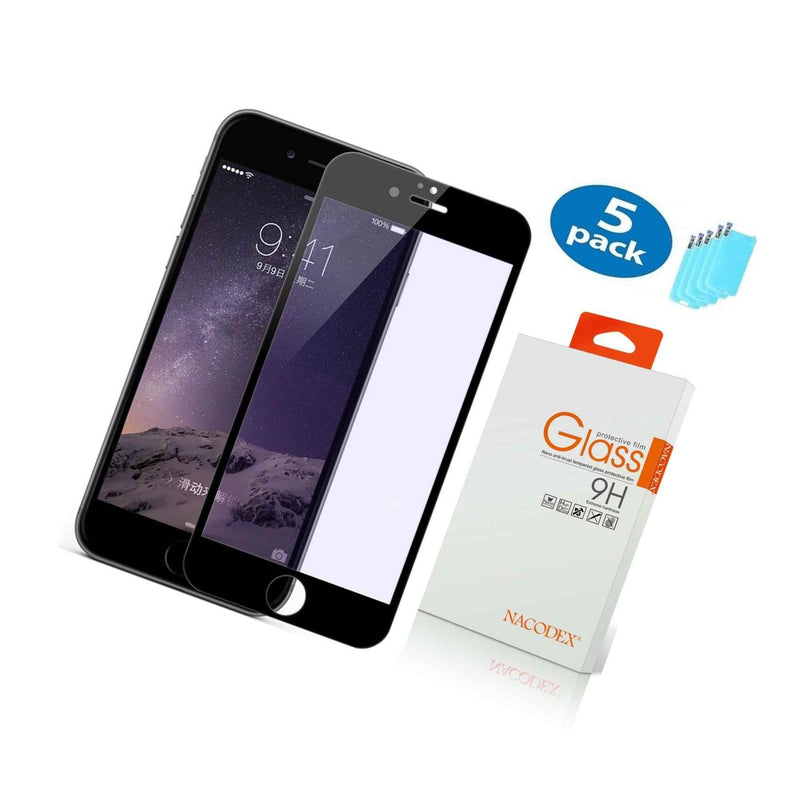 5 Pack Nacodex For Iphone 8 Full Cover Tempered Glass Screen Protector Black