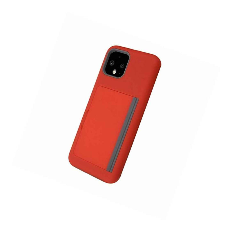 For Google Pixel 4 Red Gray Poket Hard Tpu Hybrid Plastic Case W Card Slot