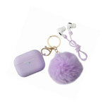 Fluffy Pom Pom Silicone Soft Touch Skin Case Cover For Airpods Pro Purple