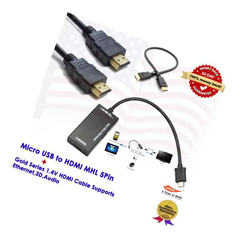 Micro Usb To Hdmi Mhl 5Pin Adapter Gold 1 5Ft 1 4V Hdmi Cable For Galaxy S2 Htc