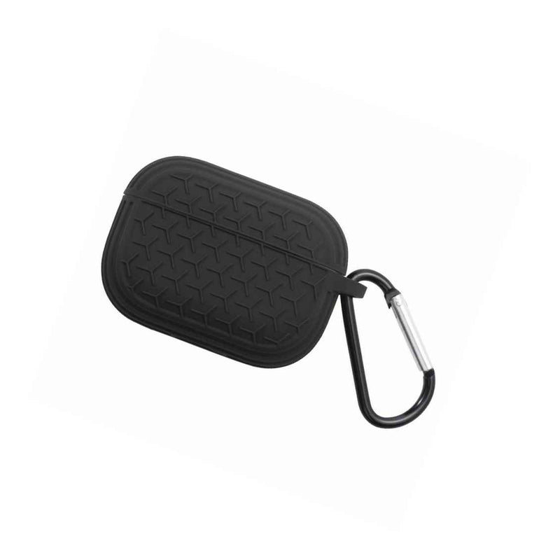 Honeycomb Textured Silicone Skin Case Cover W Keychain For Airpods Pro Black