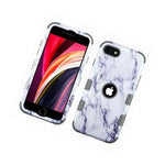 For Apple Iphone Se 2020 White Gray Marble Tuff Hard Tpu Hybrid Case Cover