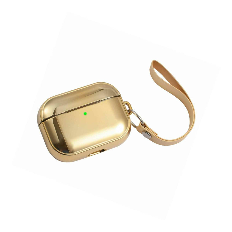 Glitter Plating Soft Touch Skin Case Cover With Hand Strap For Airpods Pro Gold