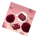 Fluffy Pom Pom Silicone Soft Touch Skin Case Cover For Airpods Pro Wine Red