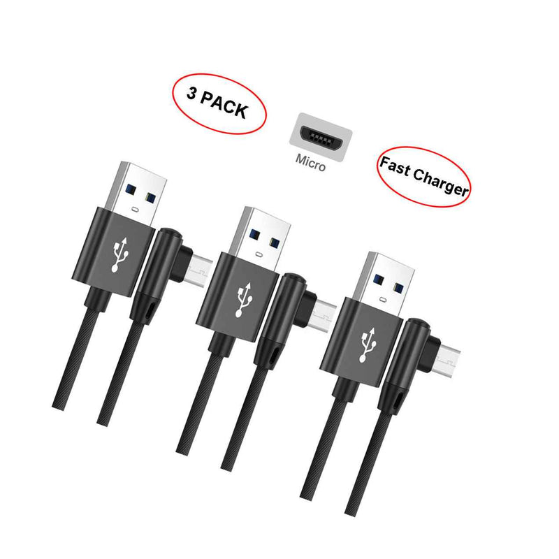3X L Shape 90 Degree Micro Usb Cable Fast Charger Data Cord For Samsung Phones