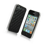 For Iphone 4 4S Luxury Aluminum Leather Hard Case Cover Skins Black