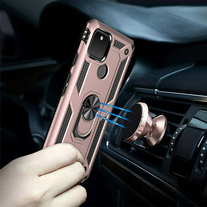 For Google Pixel 5A Magnetic Ring Kickstand Hybrid Case Cover Rose Gold