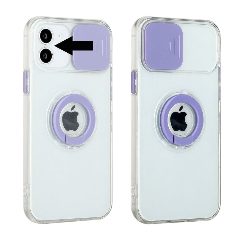 For Iphone 12 Pro Slick 2 0Mm Thick Tpu Ring Stand Camera Window Case Purple