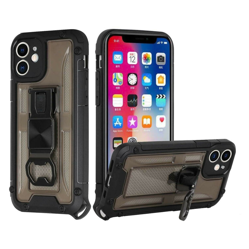 For Apple Iphone Xr Opener Metal Magnetic Kickstand Hybrid Case Cover Black