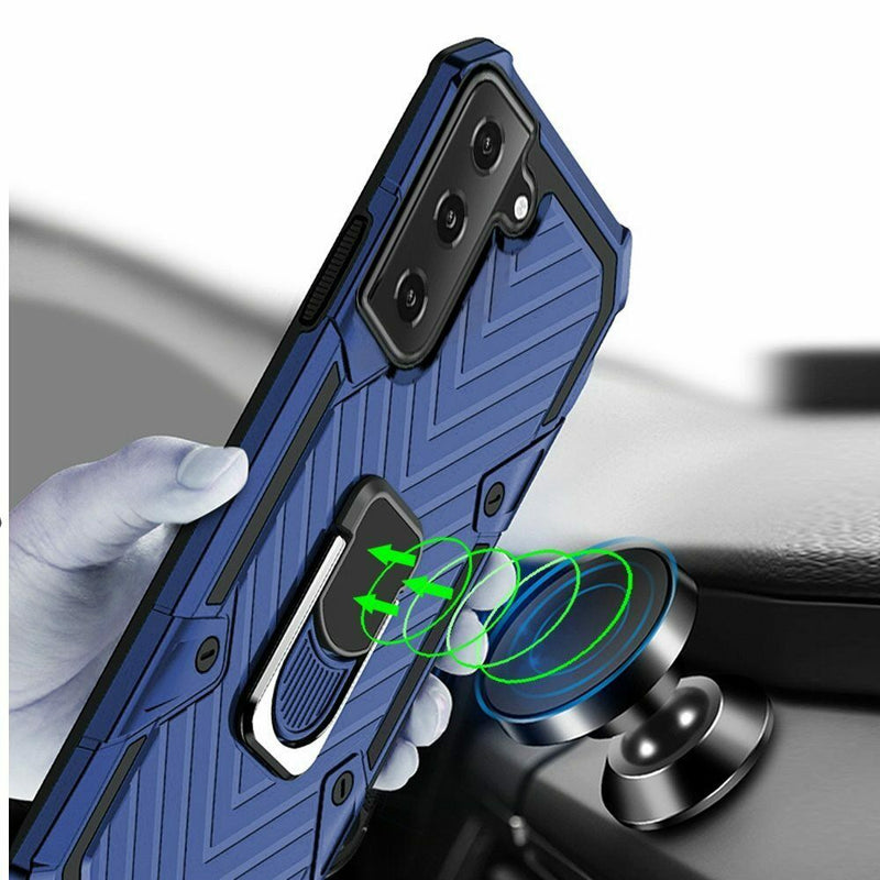 For Samsung Galaxy S21 Fe Victory Magnetic Ringstand Case Cover Dark Blue