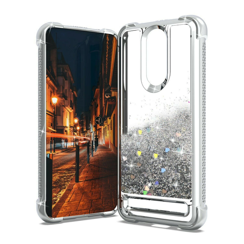 For Micromax T55 Case Liquid Glitter Silver Frame Luxury Quicksand Phone Cover