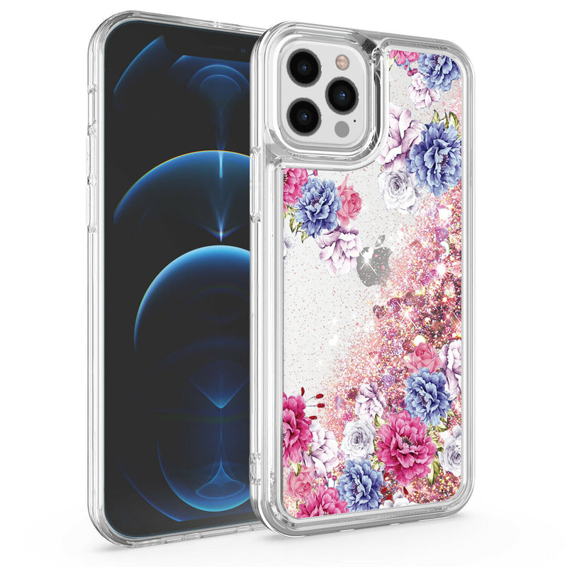 For Iphone 12 Pro 6 1 Only Design Water Quicksand Glitter Case Cover Floral C