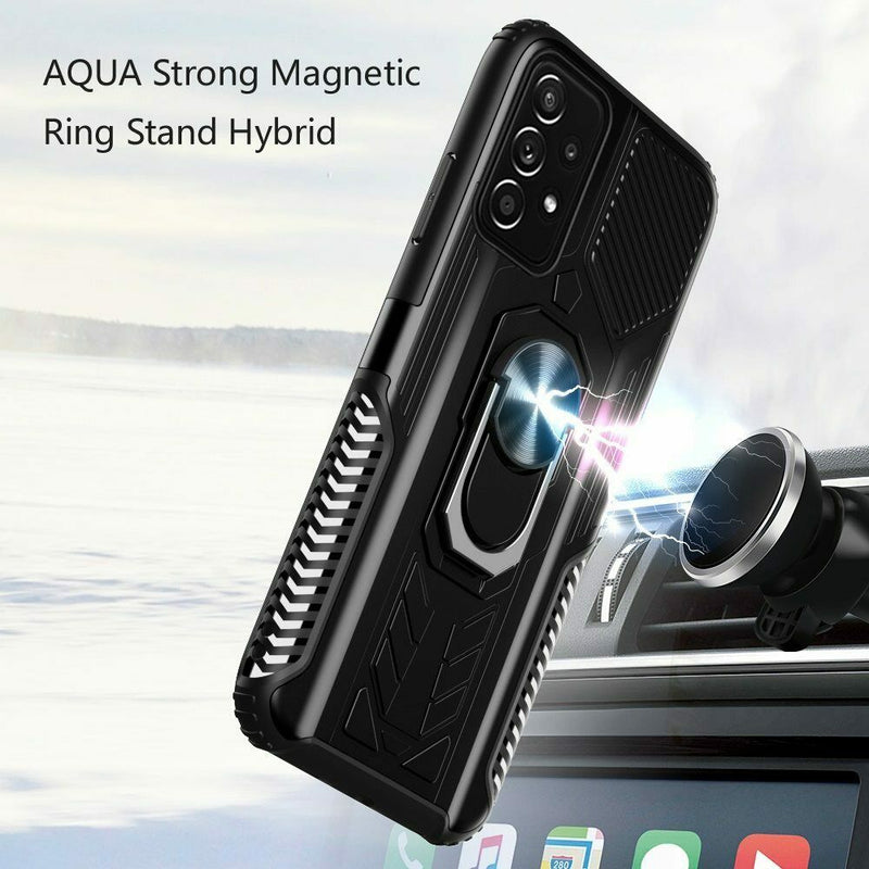For Samsung Galaxy A52 5G Aqua Strong Magnetic Ring Stand Case Cover Black