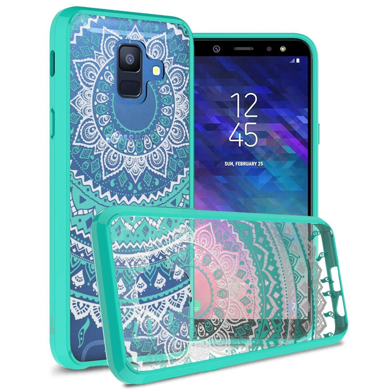 Teal Mandala Hybrid Hard Slim Back Cover Phone Case For Samsung Galaxy A6 2018