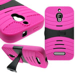 Alcatel One Touch Fierce 7024W Hot Pink Black Kickstand Rugged Hard Cover Case