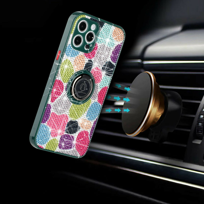 For Iphone 12 Pro Crystal Diamond Bling Magnetic Ring Stand Case Colorful K