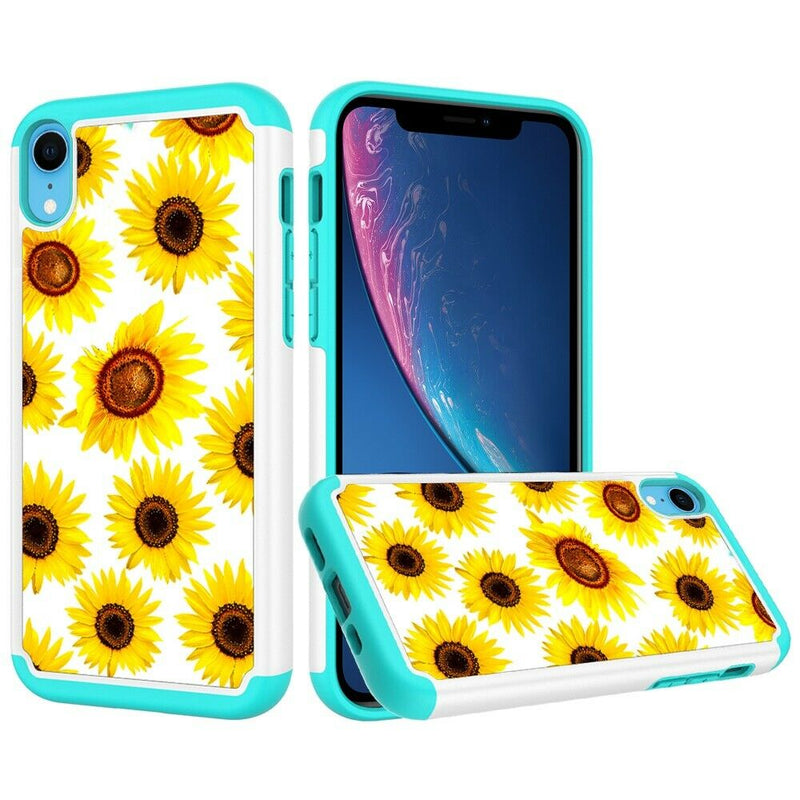For Apple Iphone Xr Beautiful Leather Feel Tuff Hybrid Case Cover Sun Flower