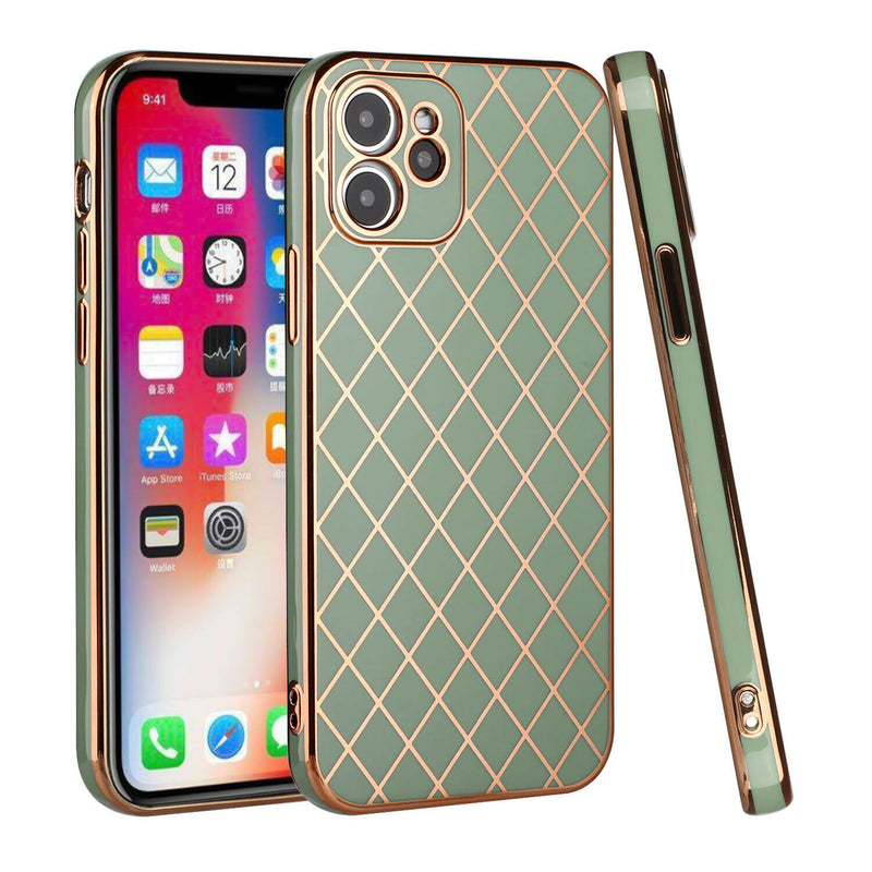 For Apple Iphone 11 Xi6 1 Electroplated Grid Diamond Lines Tpu Case Cover Green