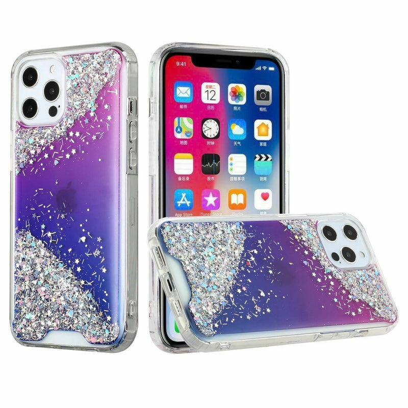 For Iphone 12 Pro Max 6 7 Vogue Epoxy Glitter Case Cover Purple Blue Shimmer
