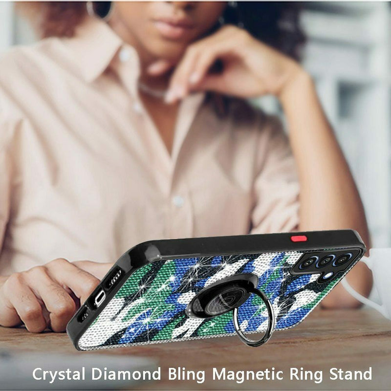 For Samsung Galaxy S21 Plus S30 Plus Crystal Diamond Bling Magnetic Ring Stand