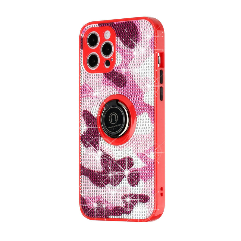 For Iphone 12 Pro Crystal Diamond Bling Magnetic Ring Stand Case Cover Camo B