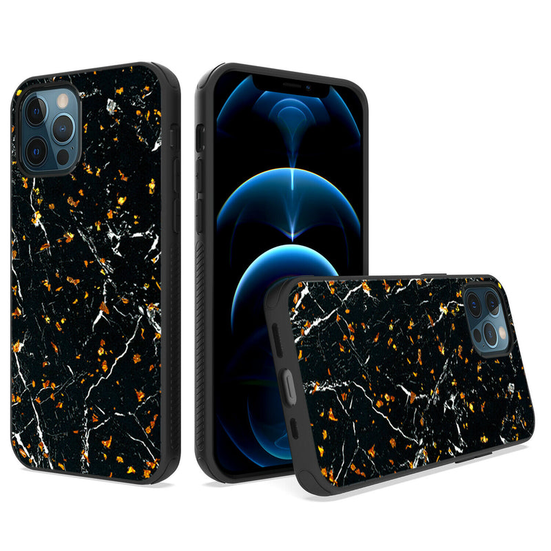 For Apple Iphone Xr Glitter Printed Design Hybrid Cover Case Black Gold Marble