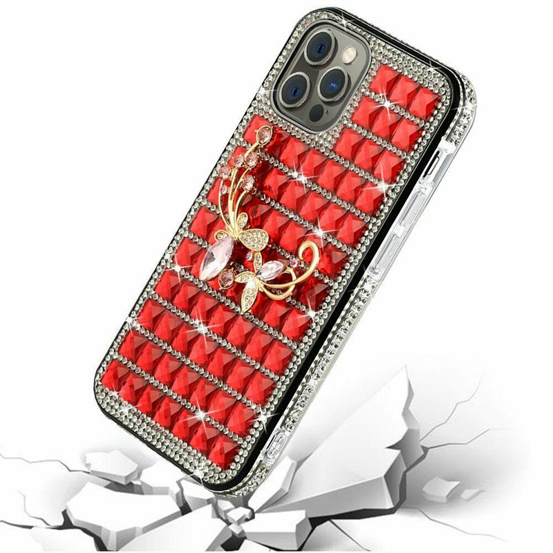 For Apple Iphone Xr Trendy Fashion Hybrid Case Cover Butterfly Floral On Red
