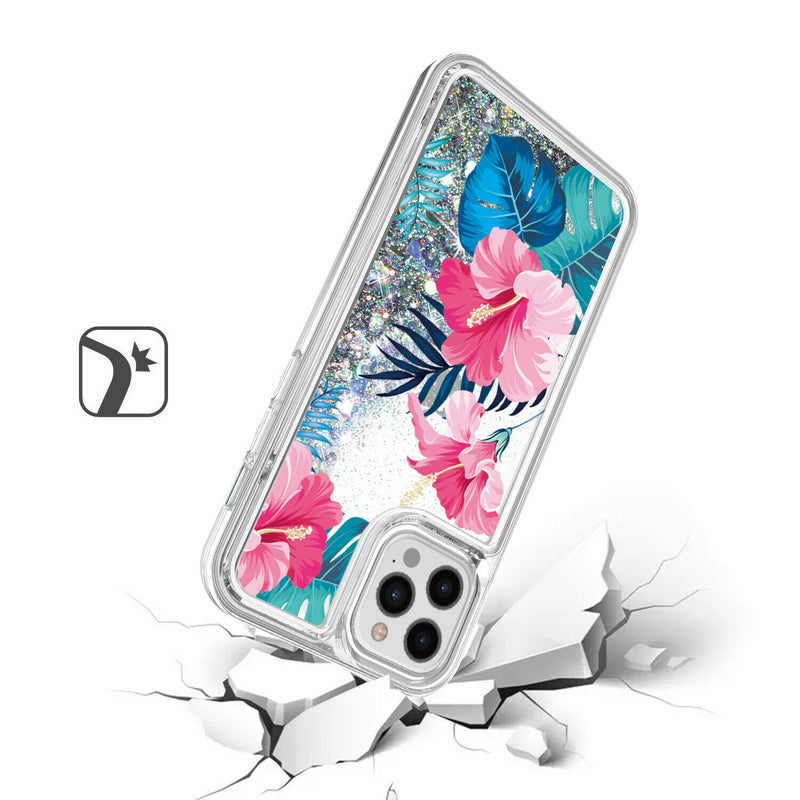 For Iphone 12 Pro Max 6 7 Design Water Quicksand Glitter Case Cover Floral D