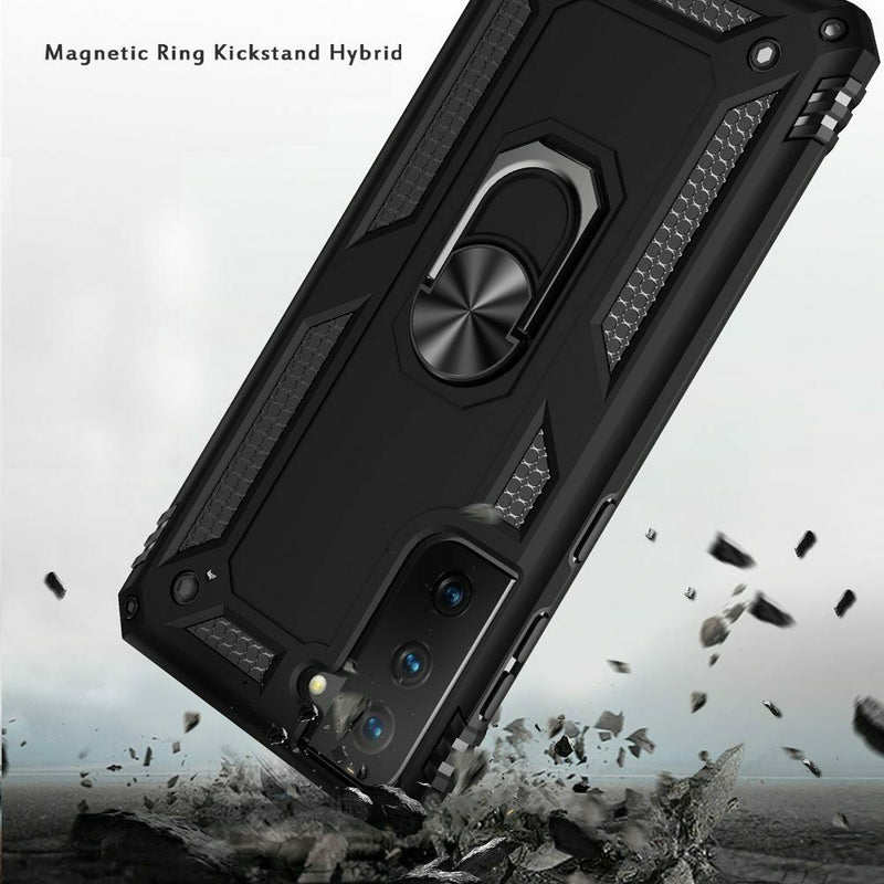 For Samsung Galaxy S21 Fe Ring Magnetic Kickstand Hybrid Case Cover Black
