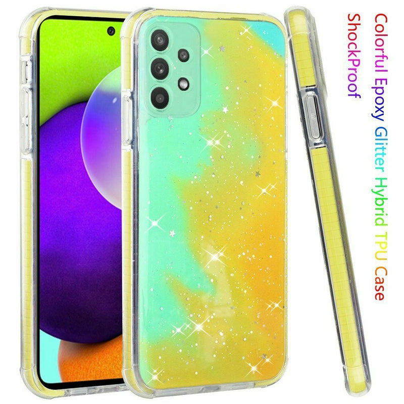 For Samsung Galaxy A52 5G Holi Colorful Epoxy Glitter Hybrid Tpu Case Cover E