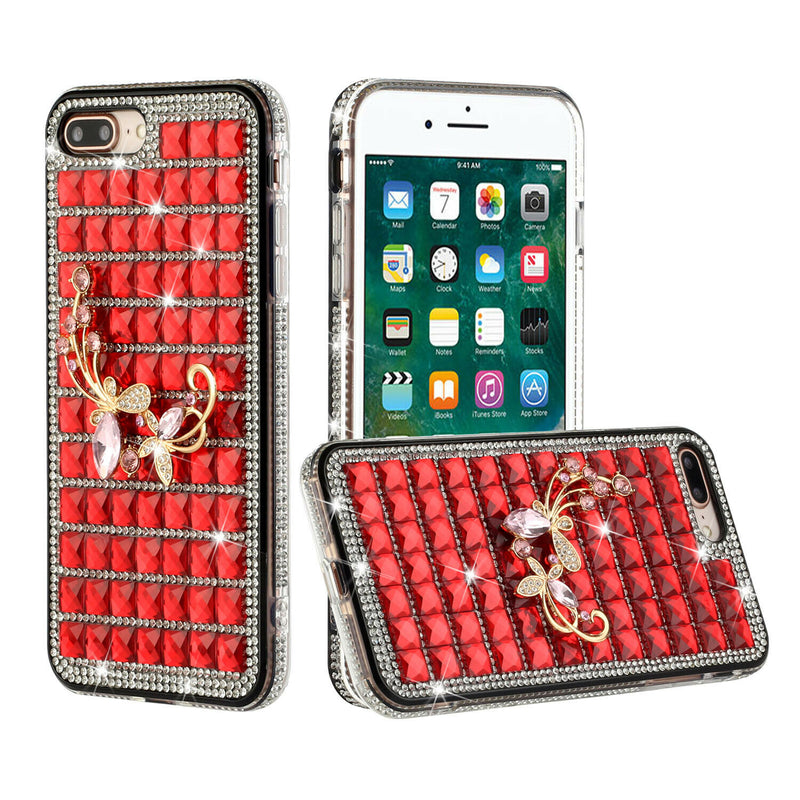 For Iphone 8 Plus 7 Plus Trendy Fashion Case Cover Butterfly Floral On Red