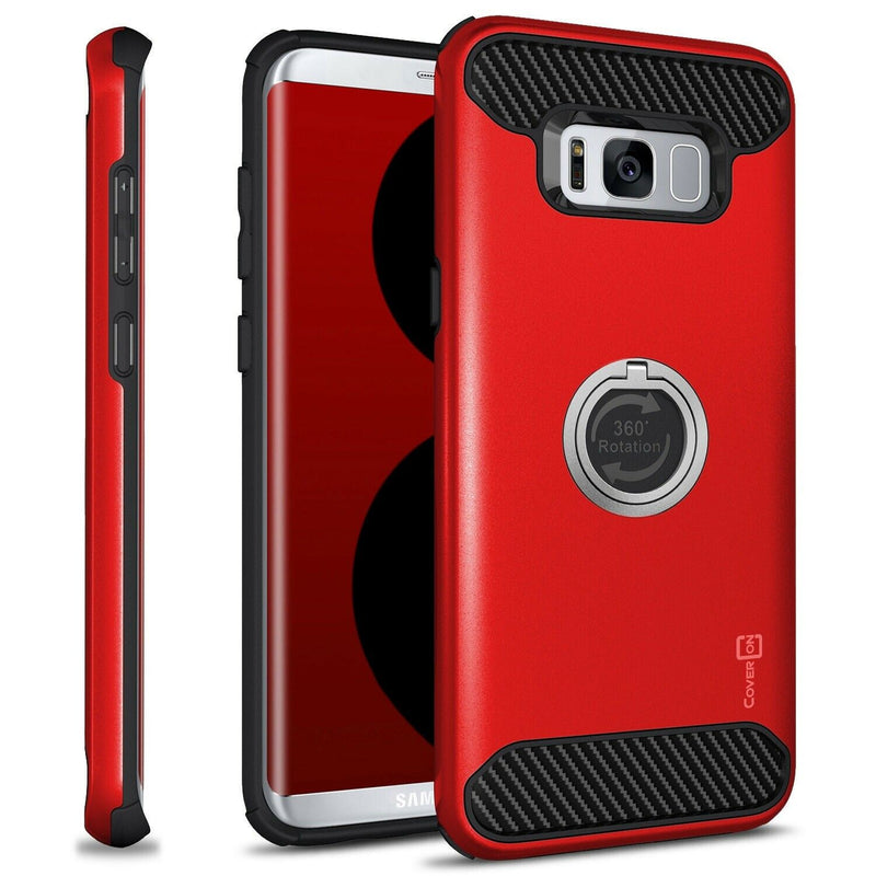Tough Protective Ring Phone Cover Case For Samsung Galaxy S8 Red Black
