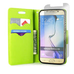 Coveron For Samsung Galaxy S6 Wallet Light Blue Neon Green Credit Card Folio