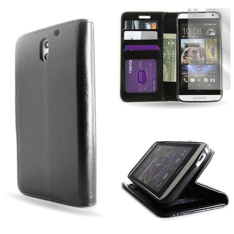 Coveron For Htc Desire 610 Credit Card Wallet Case Screen Protector Black
