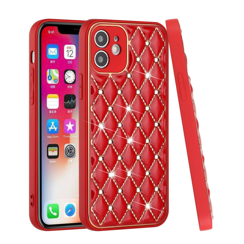 For Iphone 12 Pro Max 6 7 Royal Diamond Bling Premium Hybrid Case Cover Red