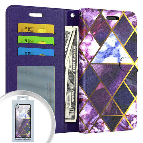 Pkg For Samsung A22 Wallet Pouch 3 Marble Purple