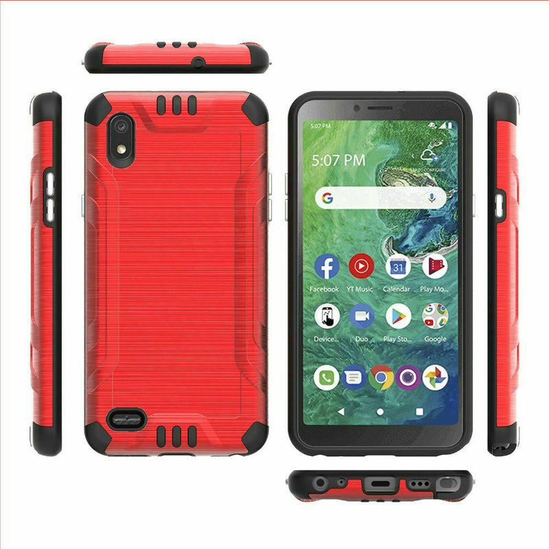 For Tcl A2 A507Dl Armor Tuff Magnetic Metallic Design Hybrid Red Black