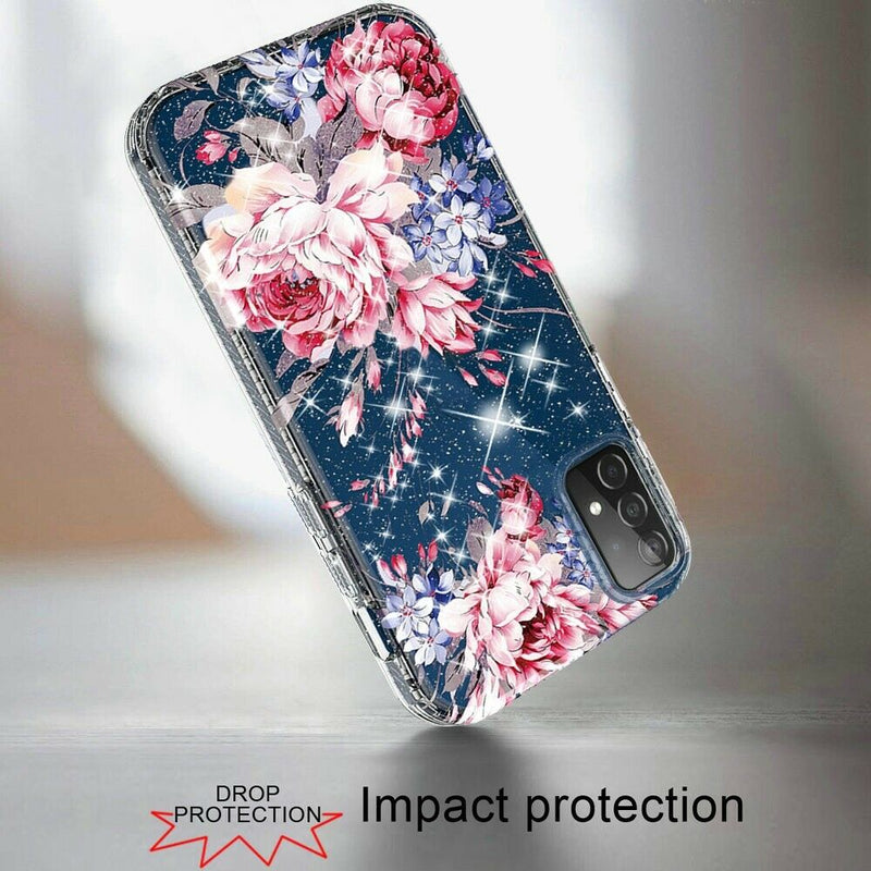 For Samsung Galaxy A52 5G Bloom 2 5Mm Floral Glitter Tpu Design Case Cover D