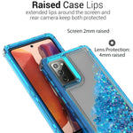 For Samsung Galaxy Note 20 Case Liquid Glitter Clear Blue Frame Phone Cover