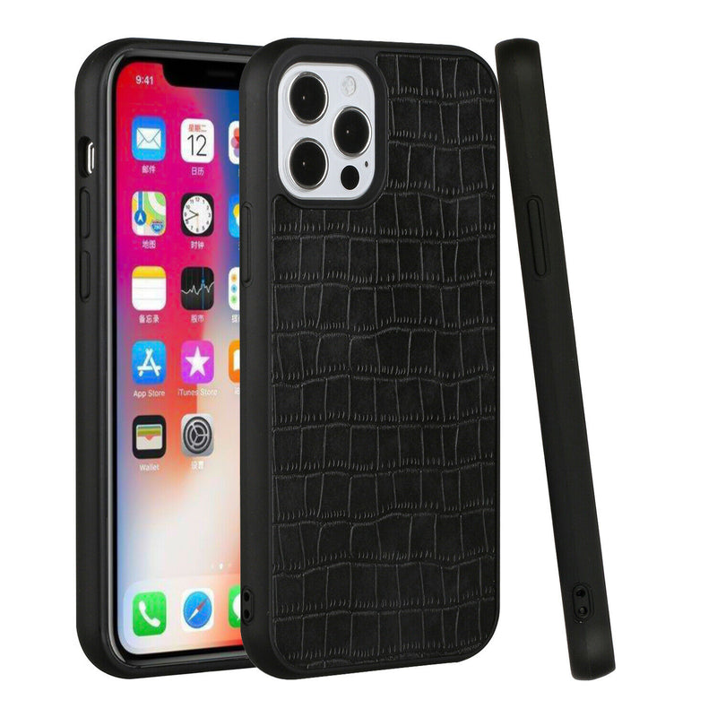 For Apple Iphone 11 Xi6 1 Hard Pu Leather Croc Design Hybrid Case Cover Black