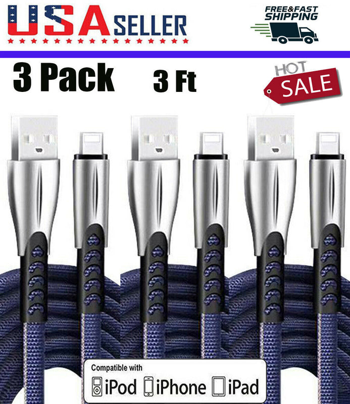 3 X 3Ft Usb Sync Charger Cable Charging Data Cord For Iphone X Iphone 8 7 6 Plus