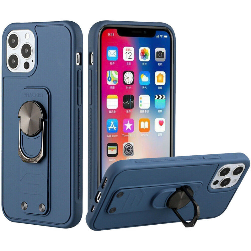 For Apple Iphone Xr Solid Lever Magnetic Ring Stand Tuff Case Cover Dark Blue