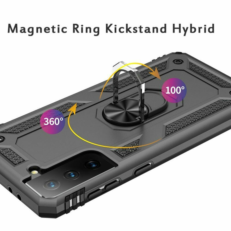 For Samsung Galaxy S21 Fe Ring Magnetic Kickstand Hybrid Case Cover Grey