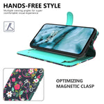 Navy Floral Rfid Blocking Pu Leather Wallet Card Phone Case For Oneplus Nord
